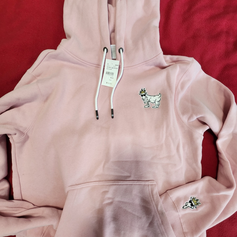 Pink Hoodie with Embroidered Goat Design